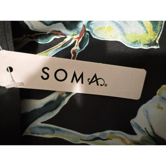 SOMA Satin Kimono Robe Impressions Floral Black Midi Wide Flowy Sleeves Sz S/M - Picture 10 of 11
